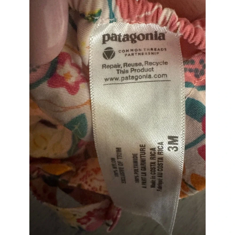 Patagonia Baby Baggies Apron Dress 3M Citrus Floral Fruit Print Pink Yellow